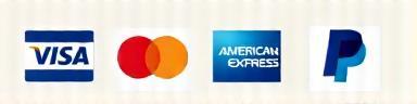 Accepted payment methods: Visa, Mastercard, American Express, PayPal, processed by Stripe